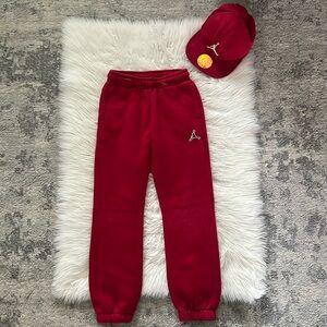 Jordan joggers and hat in red